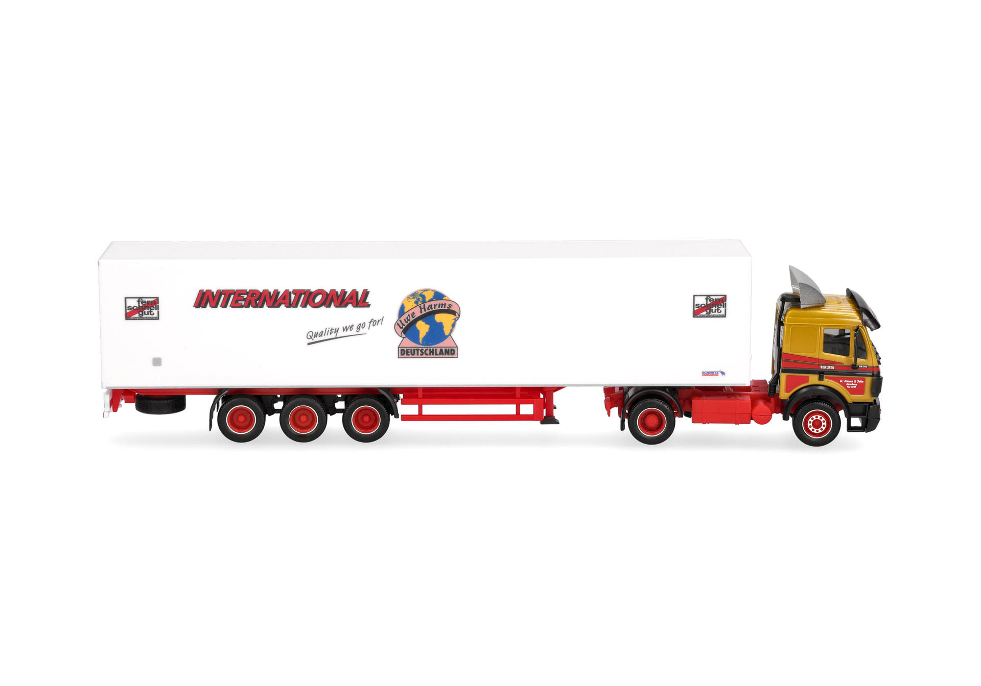Herpa 320450 | Mercedes-Benz SK '88 Koffer-Sattelzug | Uwe Harms International | 1:87