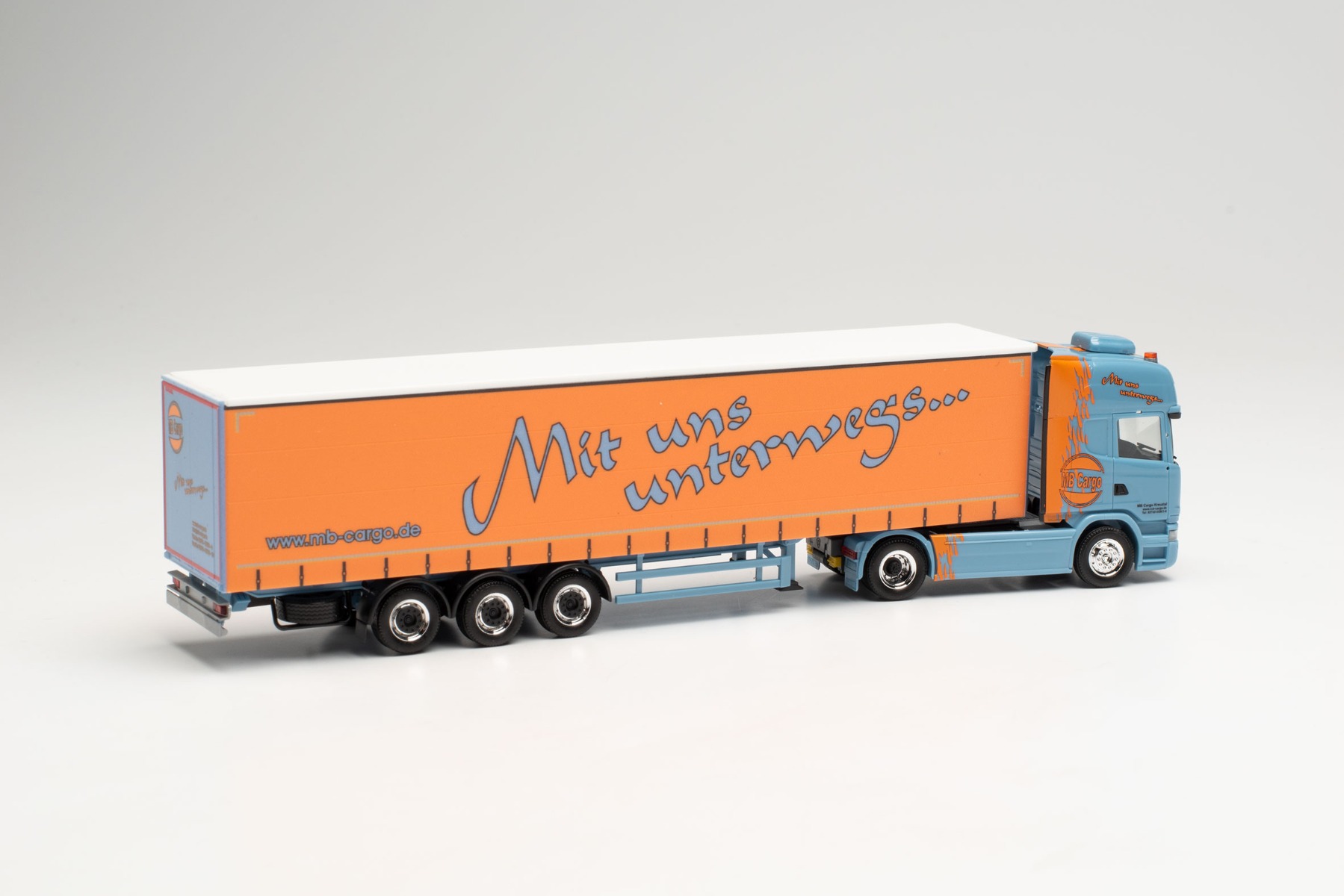 Herpa 314800 - Scania R `13 TL Lowliner-Gardinenplanen-Sattelzug - MB Cargo (Nordrhein-Westfalen/Kreuztal). 1:87