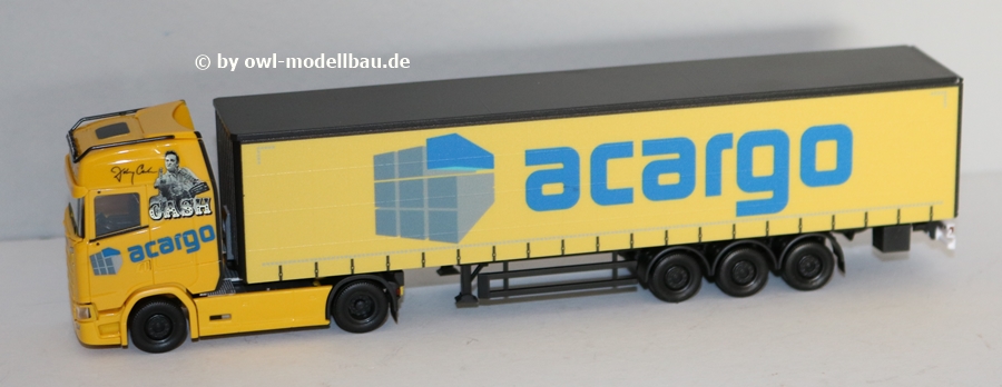 Herpa 314763 - Scania CS 20 HD Gardinenplanen-Sattelzug - acargo / Johnny Cash (Hamburg). 1:87