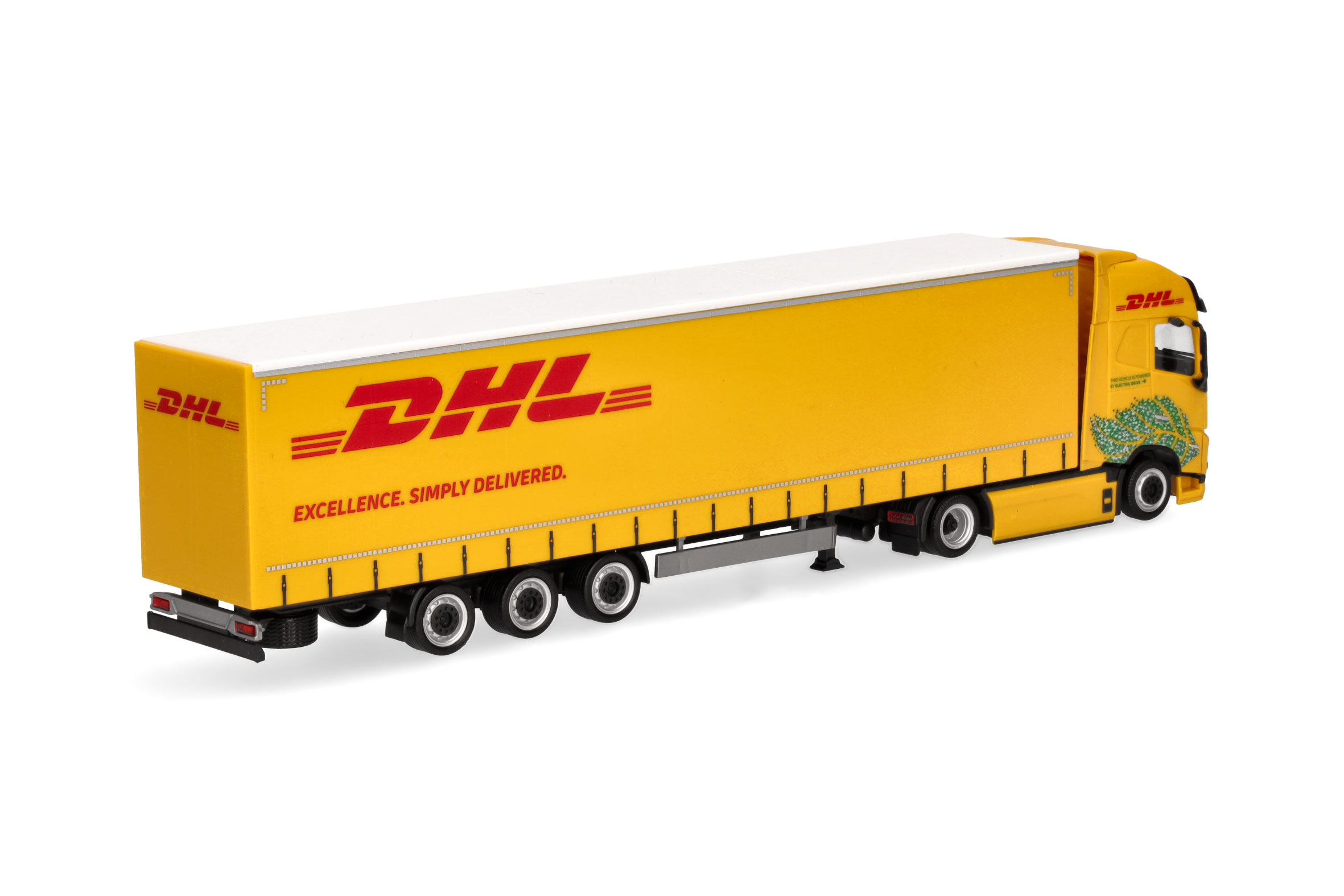 Herpa 318952 | Volvo FH GL XL Electric Lowlinergardinenplanen-Sattelzug | DHL | 1:87