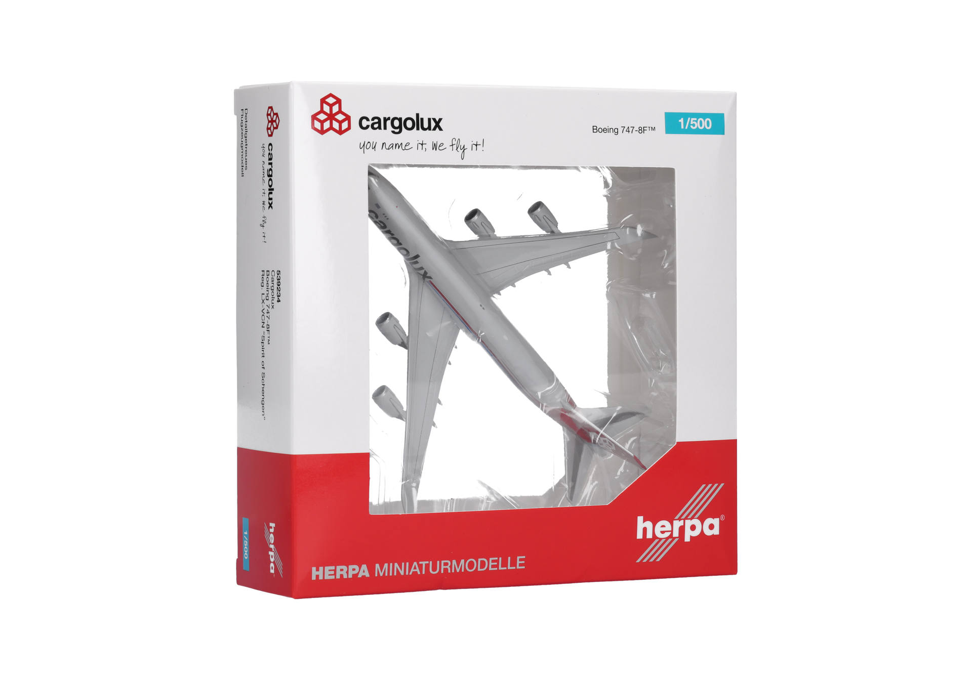 Herpa Wings 539234 | Cargolux | Boeing 747-8F | LX-VCN - Spirit of Schengen | 1:500