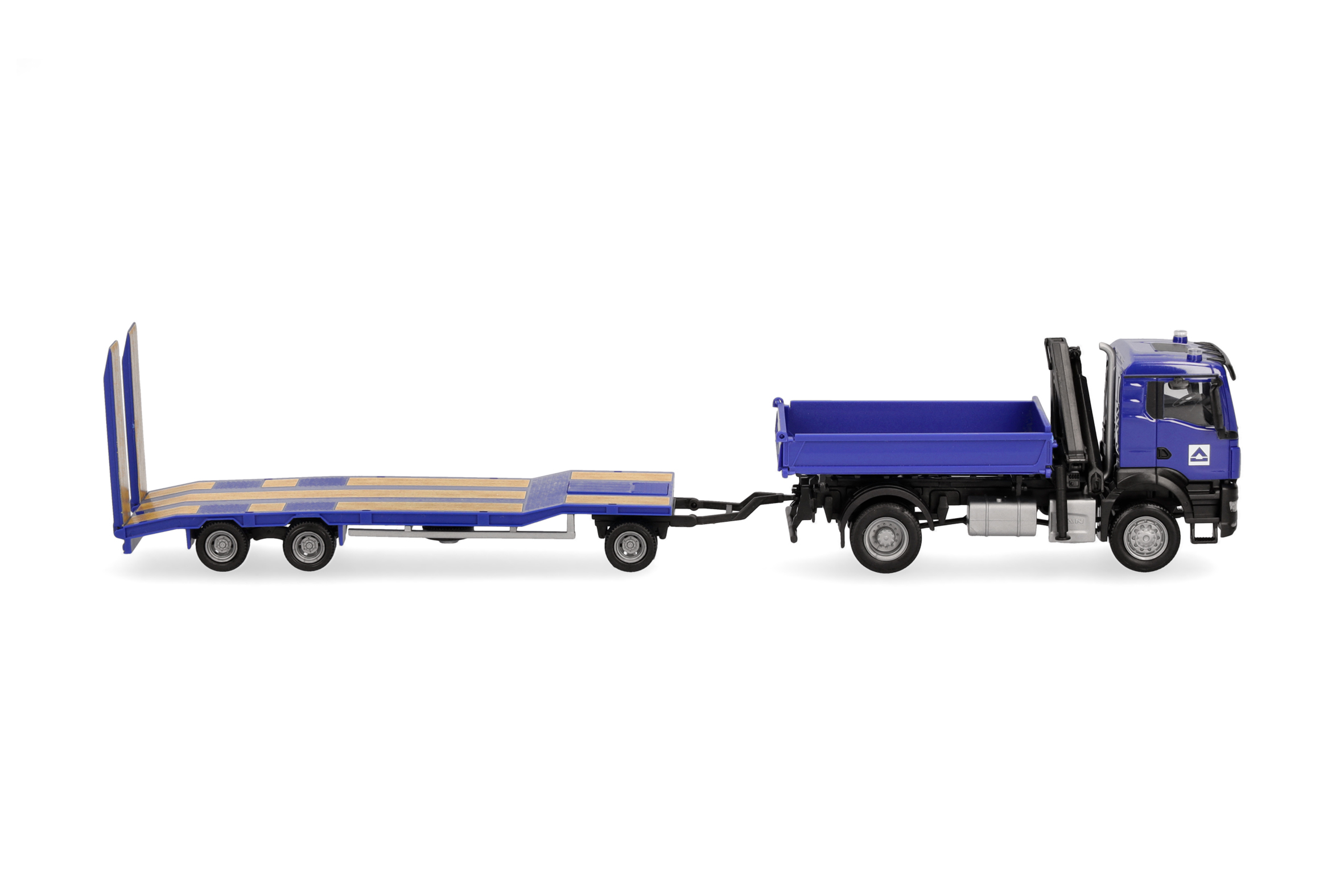 Herpa 960045 | MAN TGS NN Dreiseitenkipper (mit Ladekran) | TU3-Anhänger | Hoch-Tief | 1:87