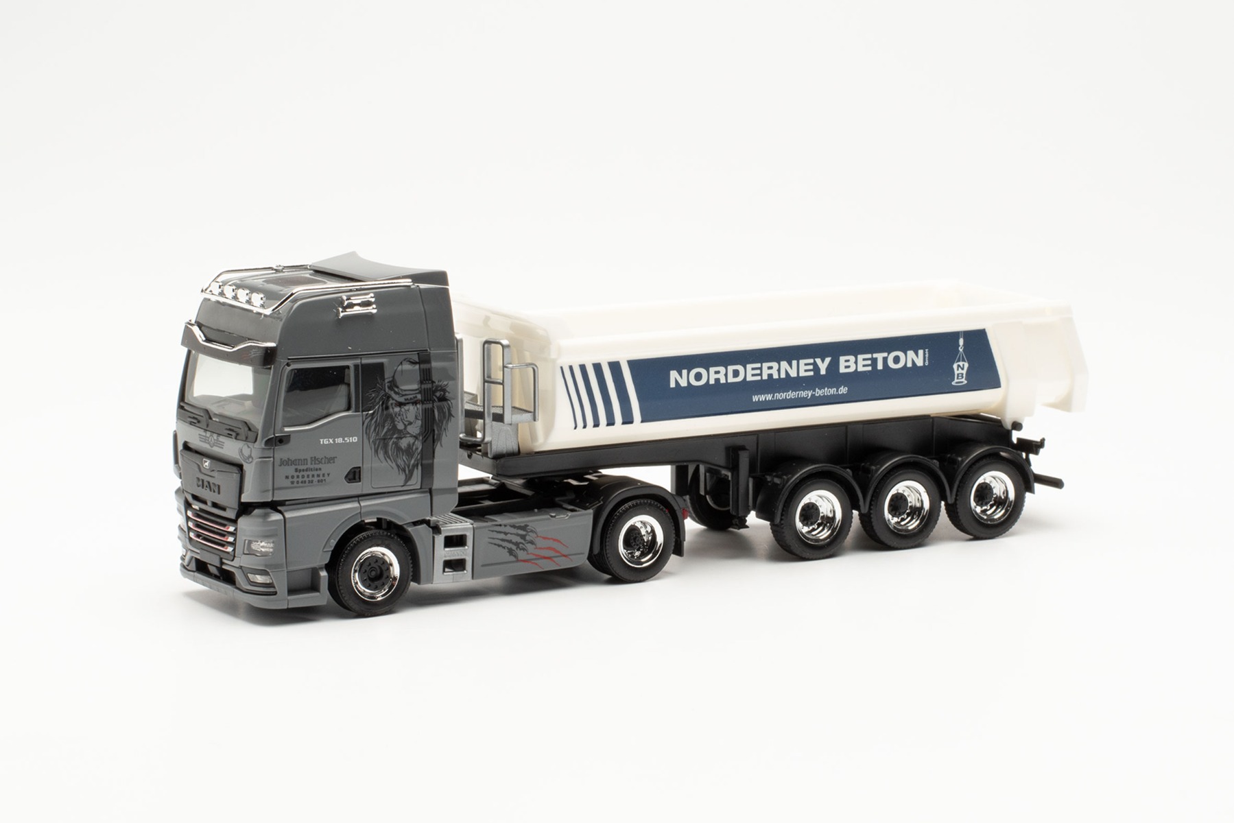 Herpa 950671 - MAN TGX GX Individual Rundmulden-Sattelzug "Norderney Beton/Janssen & Fischer". 1:87