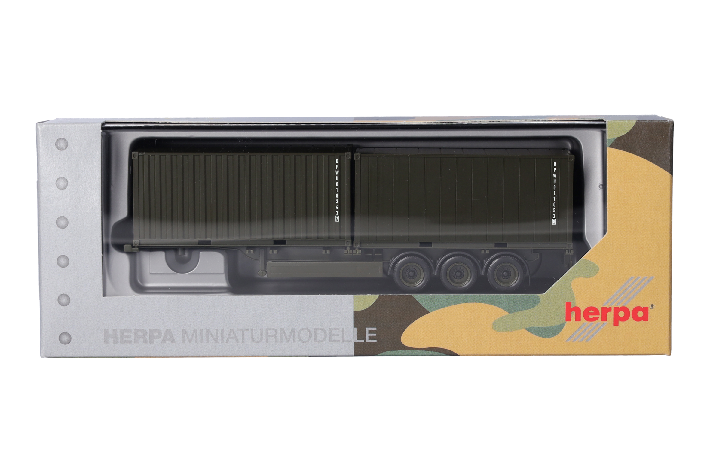Herpa 747240 | Containerauflieger 3achs |  2 x 20ft. Container | Bundeswehr | 1:87