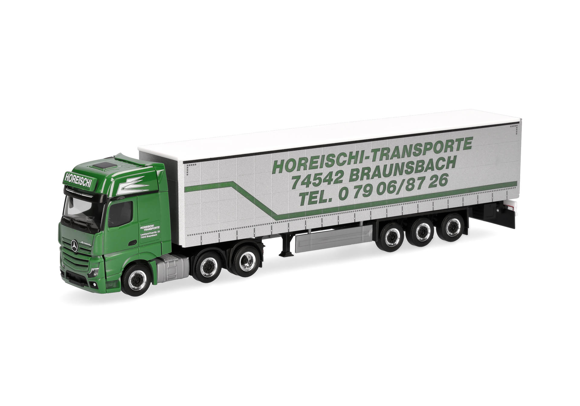 Herpa 320856 | MB Actros L Gigaspace Gardinenplanen-Sattelzug | Horeischi Transporte | 1:87